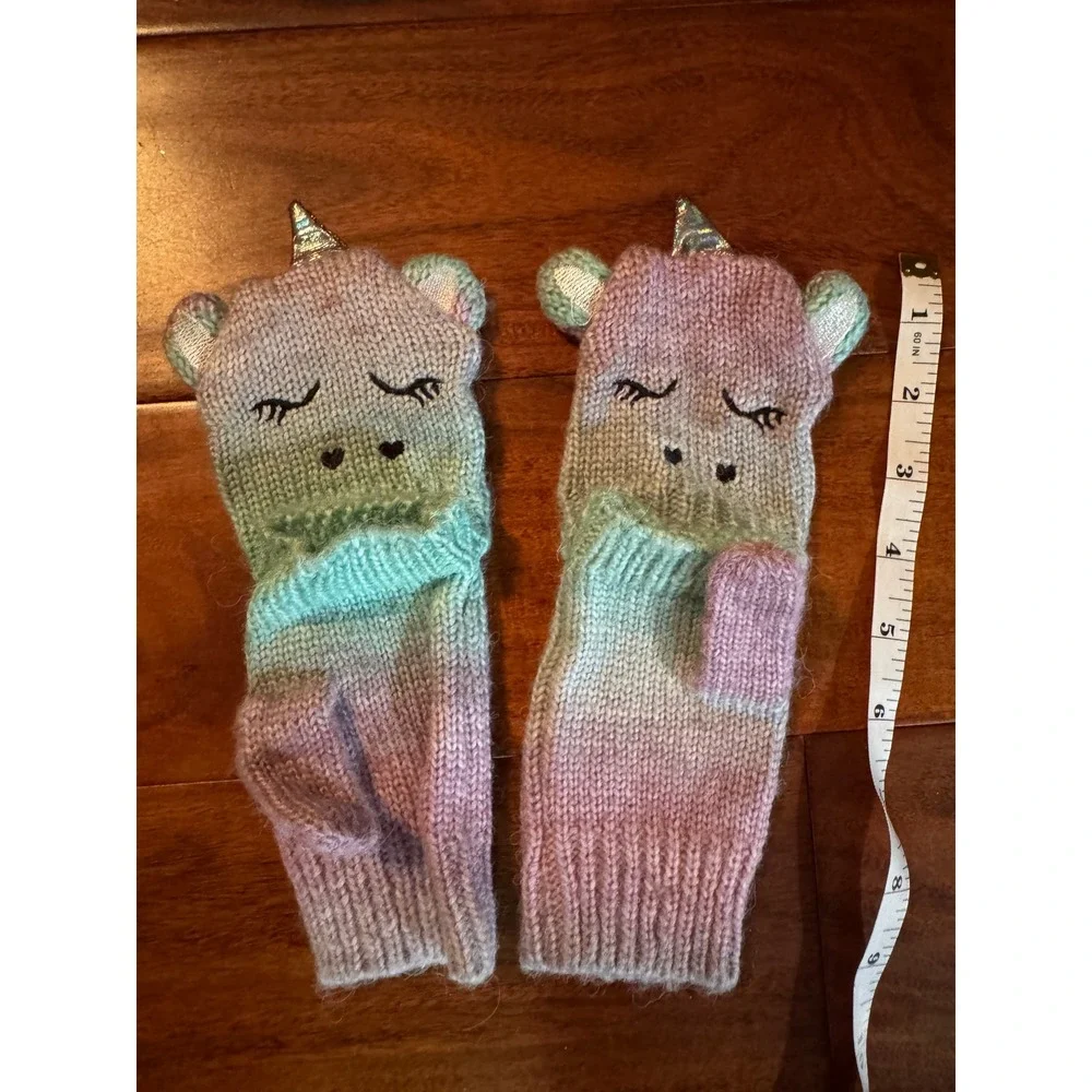 Unicorn Flip-Top Mittens Kids One Size Multicolor Excellent Ombre Knit